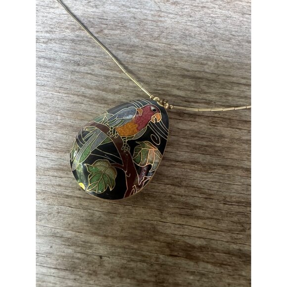 Handcrafted Cloisonné Parrot Pendant Necklace With Gold-Tone Chain - Picture 6 of 7